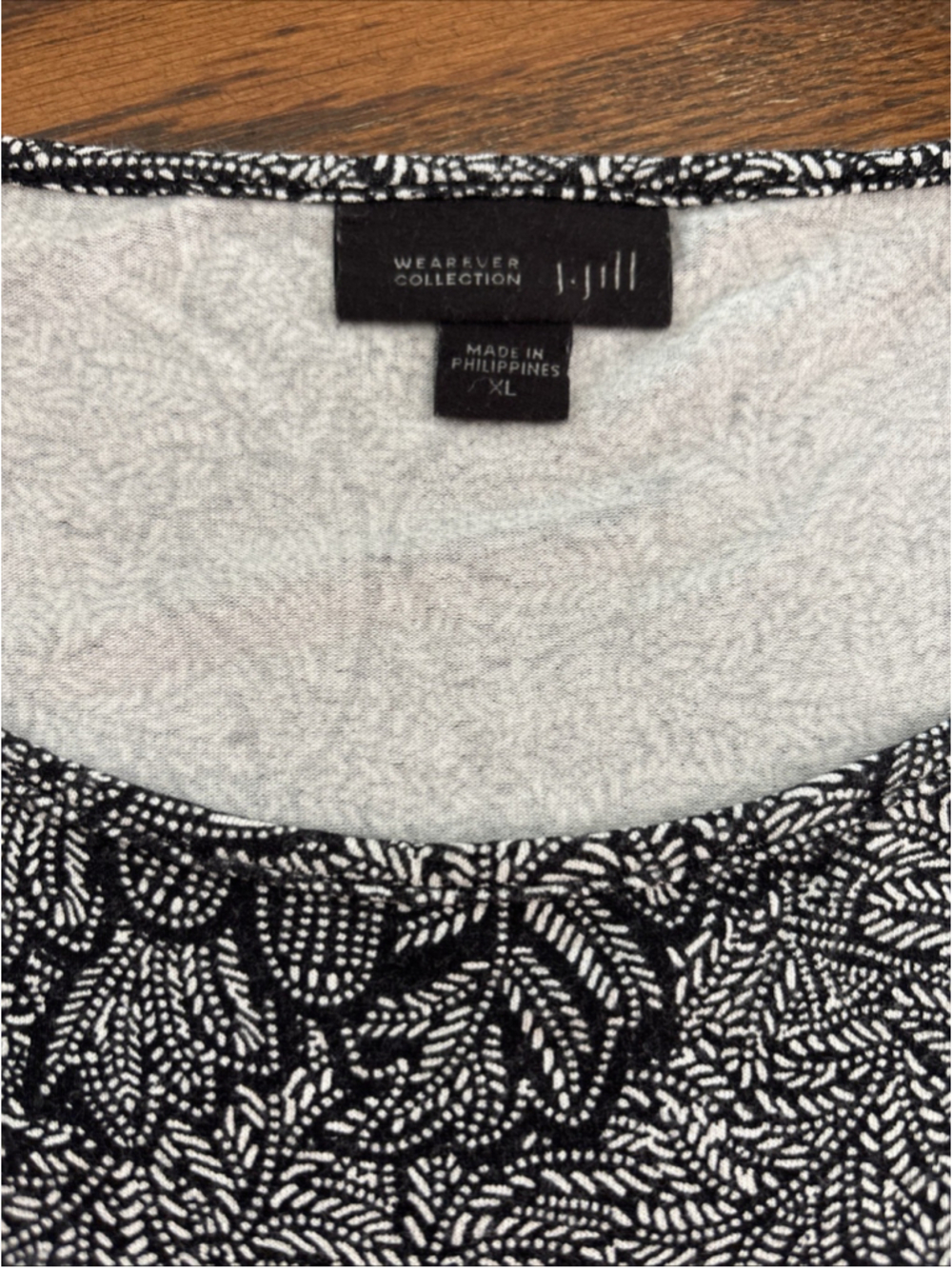 J. Jill Wearever Collection 3/4 Sleeve Printed Top Womens Size XL Black White